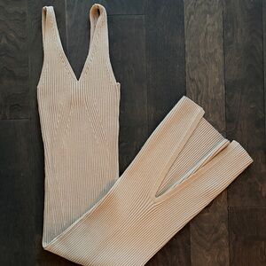 Elegant Cream Ribbed midi dress